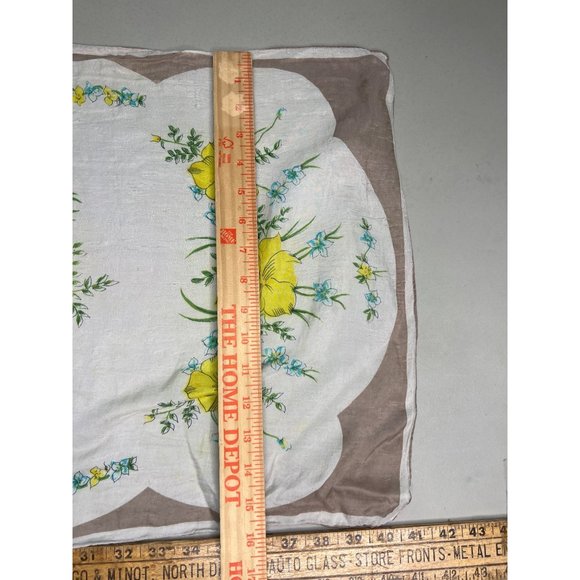 Vintage Floral Rectangle Silk Scarf Light Neck Wrap Oblong White Yellow Taupe - Picture 4 of 4